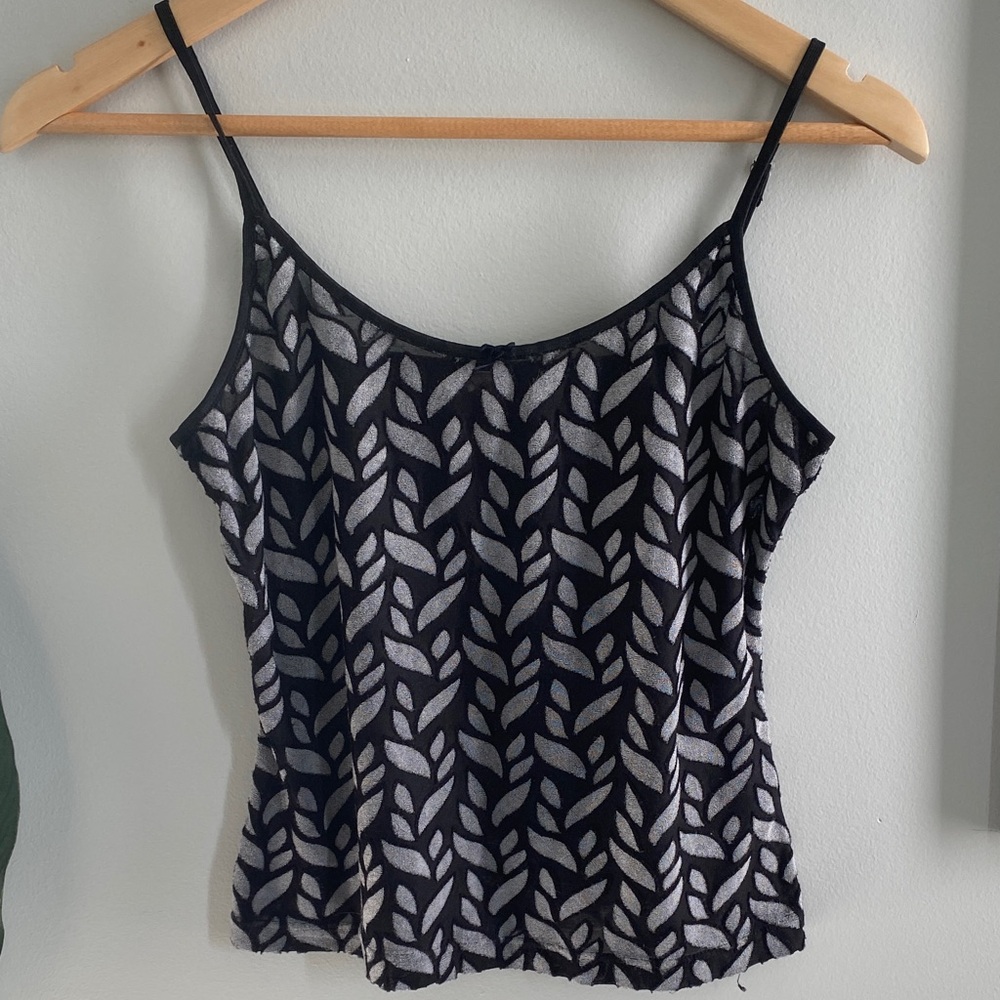 Black and White Leaf Patterned Sheer Cami